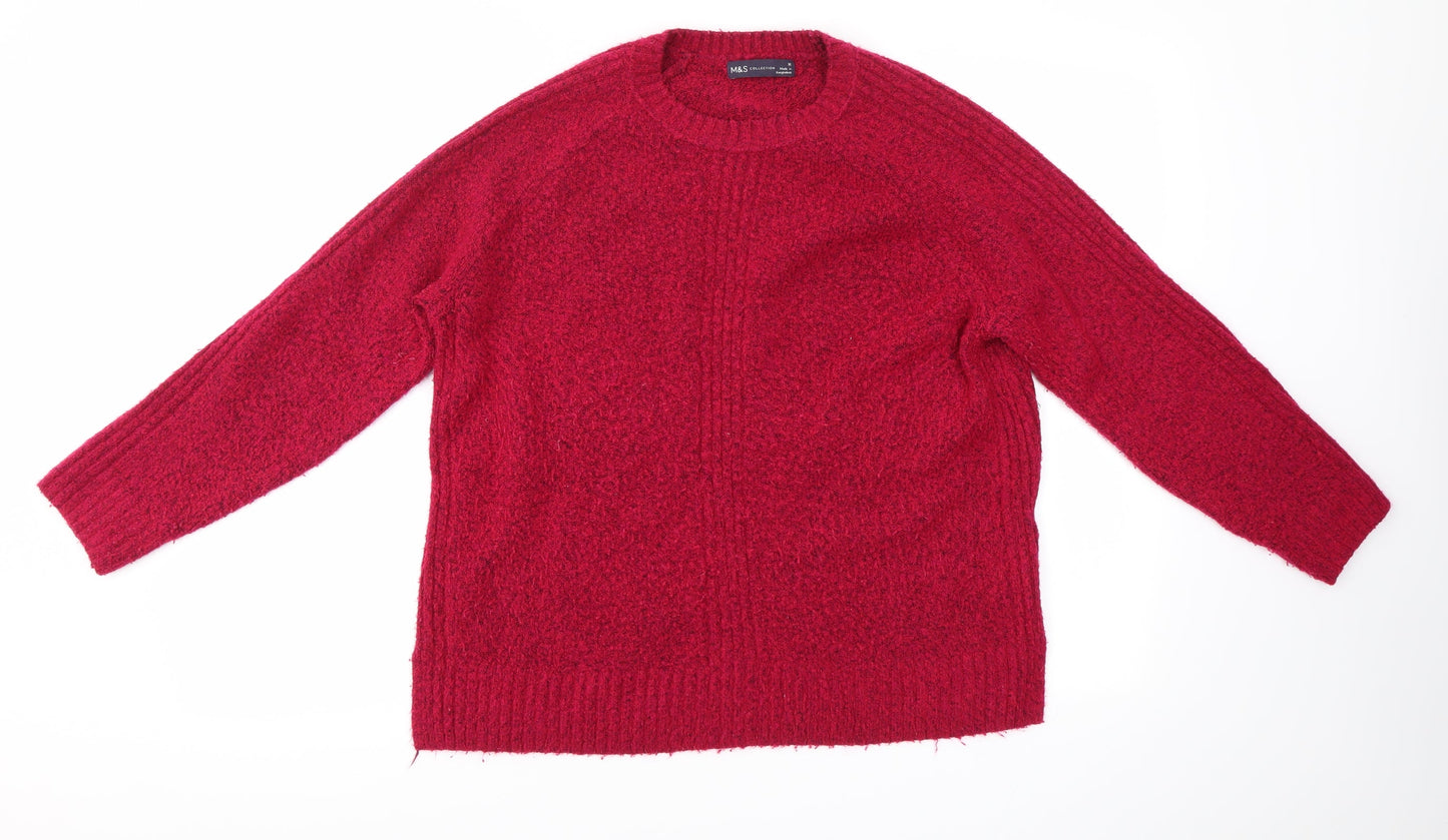 M&S Womens Pink Round Neck  Acrylic Pullover Jumper Size M