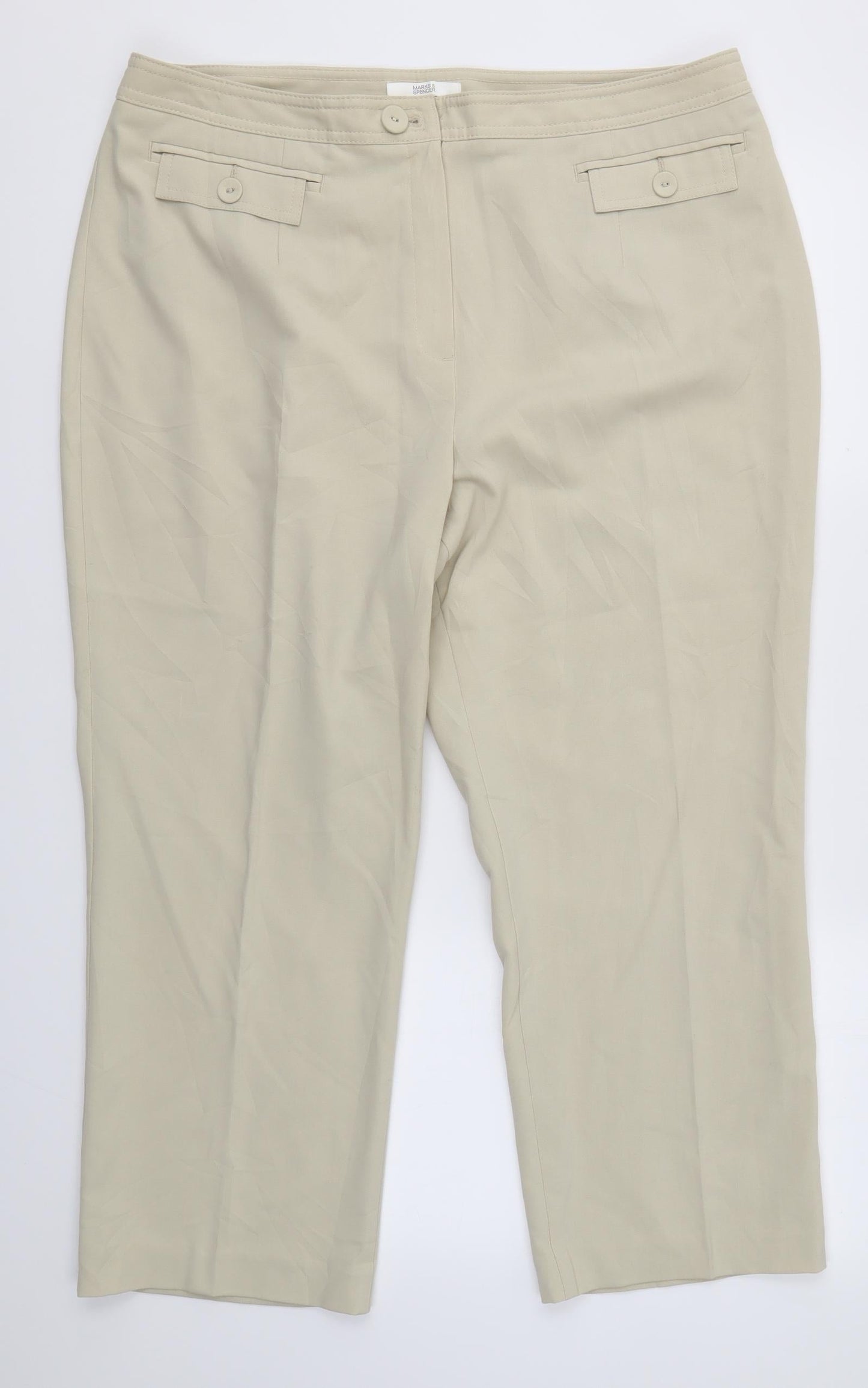 M&S Womens Beige  Polyester Dress Pants Trousers Size 18 L24 in Regular
