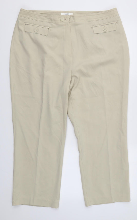 M&S Womens Beige  Polyester Dress Pants Trousers Size 18 L24 in Regular