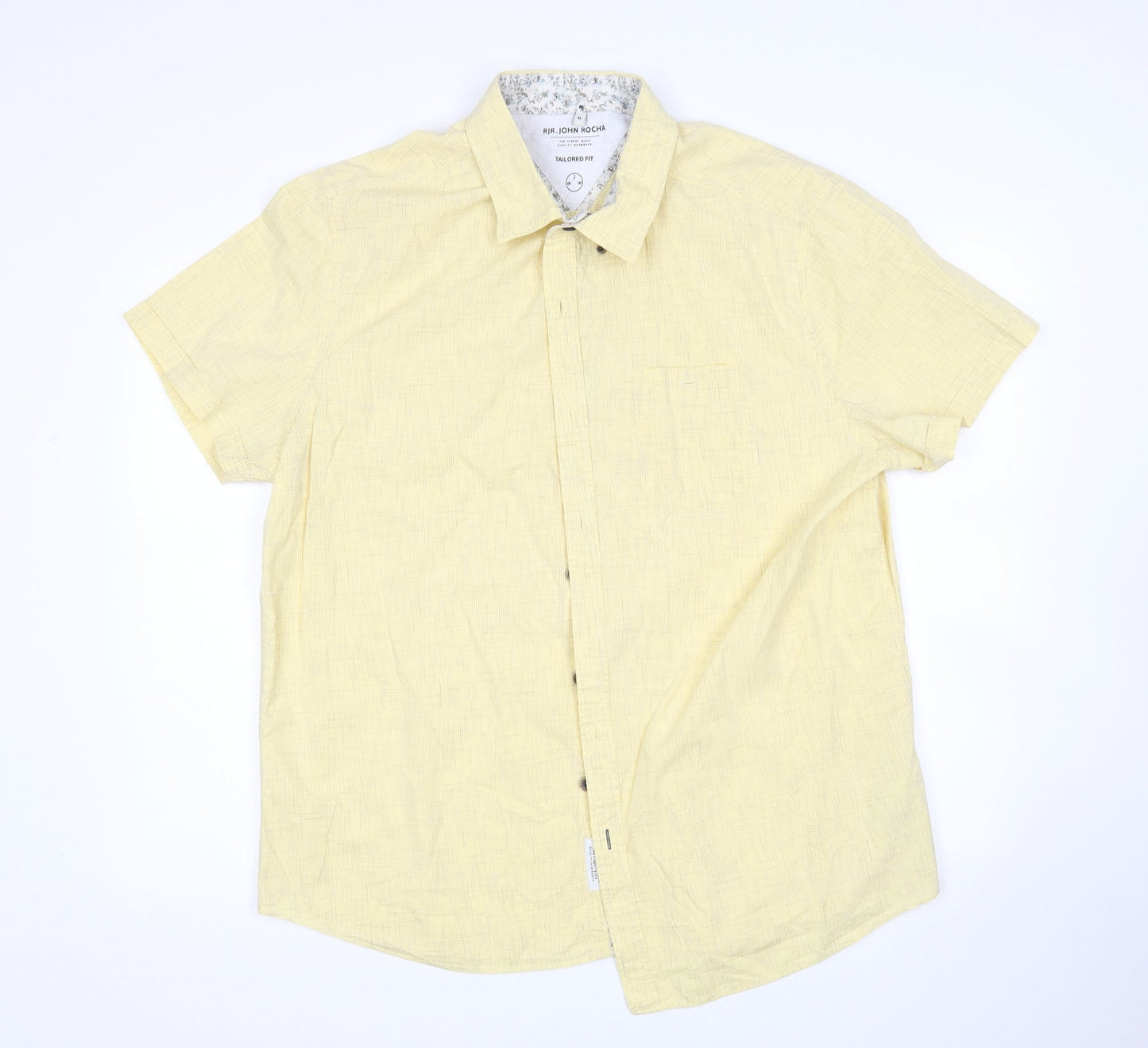 John  Rocha Womens Yellow Geometric Cotton Basic Button-Up Size XL Collared