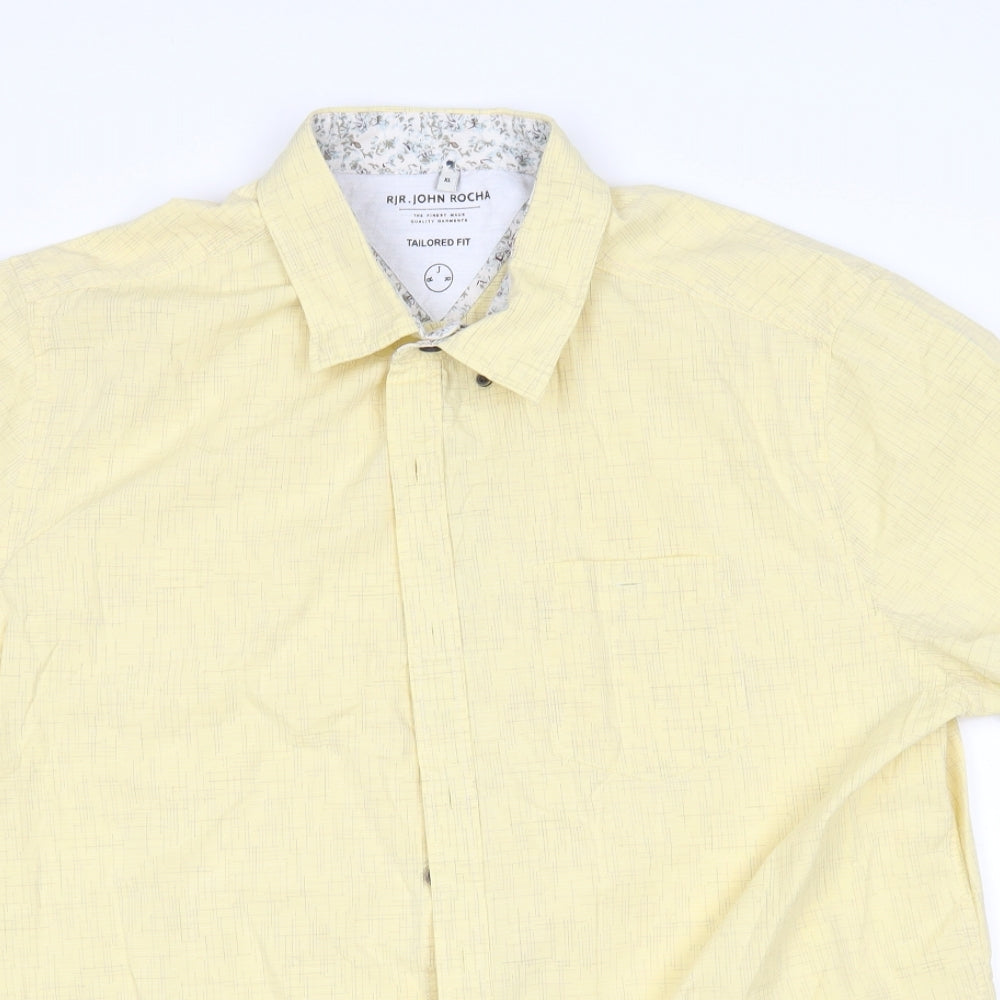 John  Rocha Womens Yellow Geometric Cotton Basic Button-Up Size XL Collared
