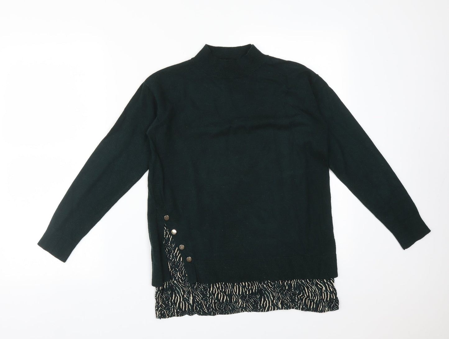 Monsoon Womens Green Animal Print Viscose Basic T-Shirt Size S Mock Neck