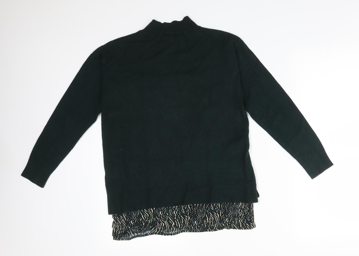 Monsoon Womens Green Animal Print Viscose Basic T-Shirt Size S Mock Neck