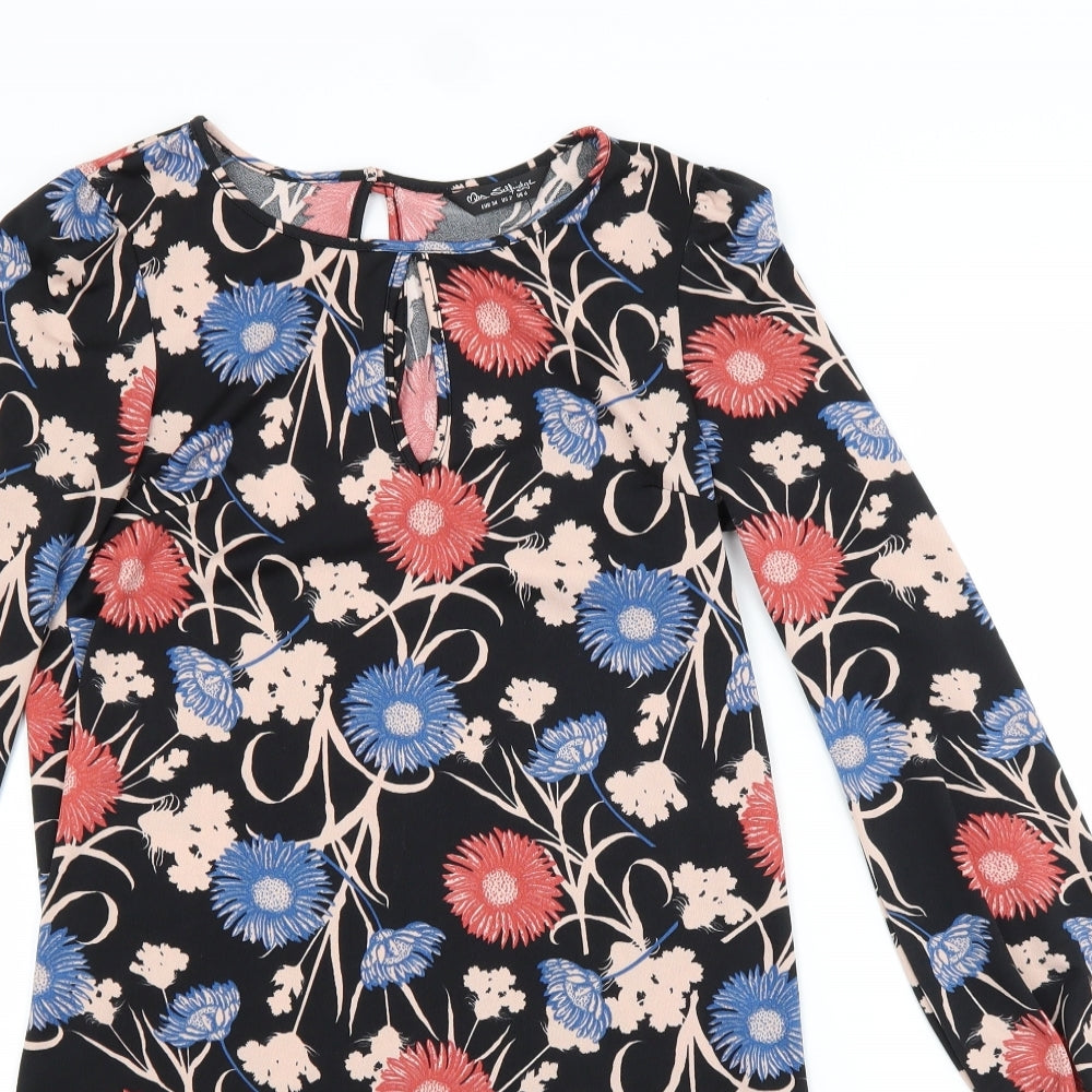 Miss Selfridge Womens Black Floral Polyester A-Line  Size 6 Scoop Neck