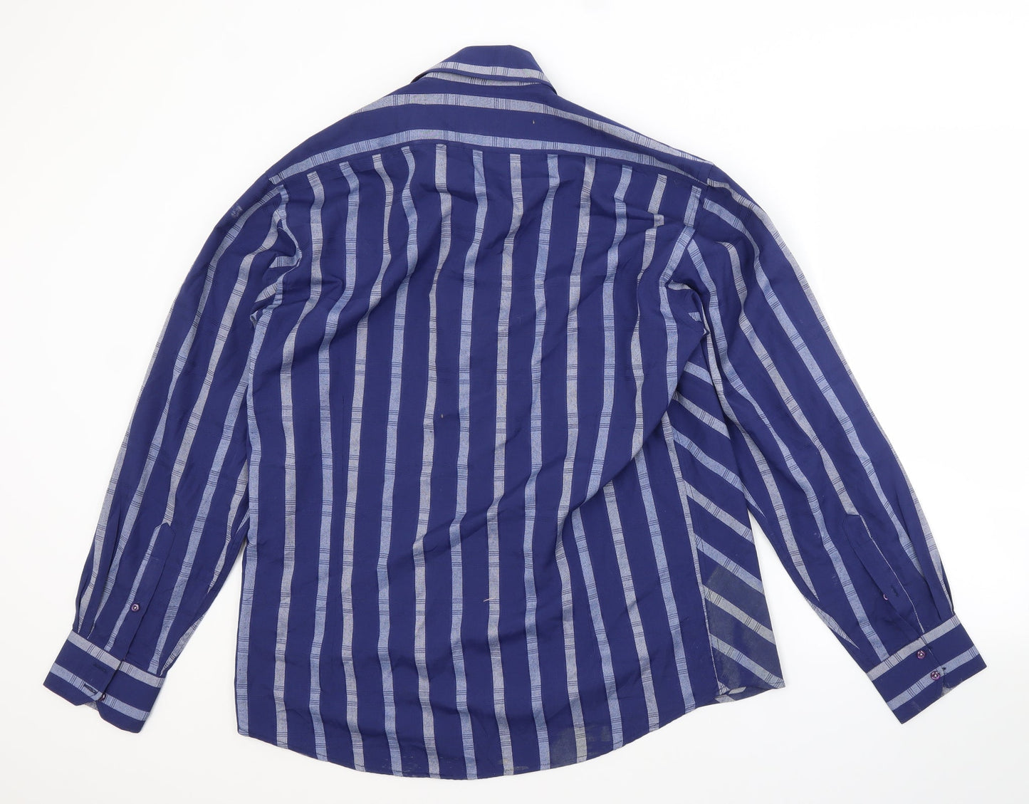 MATINEE Mens Blue Striped Polyester  Button-Up Size L Collared