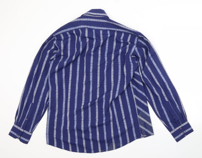 Preloved MATINEE Mens Blue Striped Polyester  Button-Up Size L Collared - Back