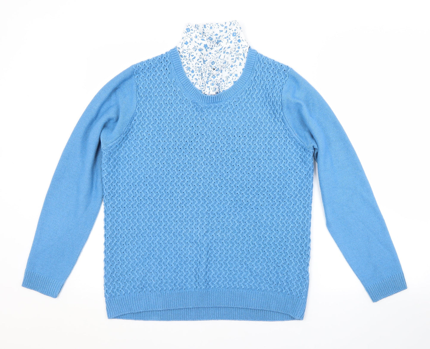 ISLE Womens Blue Collared Argyle/Diamond Acrylic  Jumper Size 14