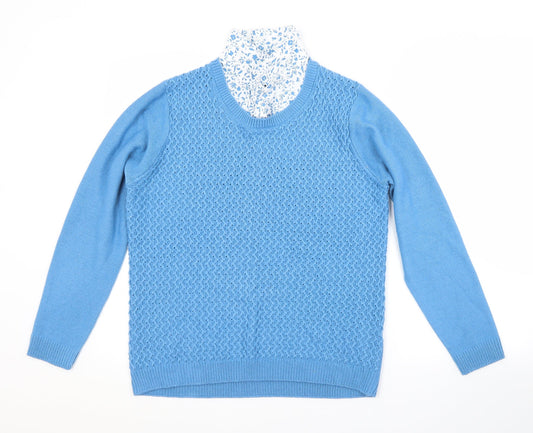 ISLE Womens Blue Collared Argyle/Diamond Acrylic  Jumper Size 14