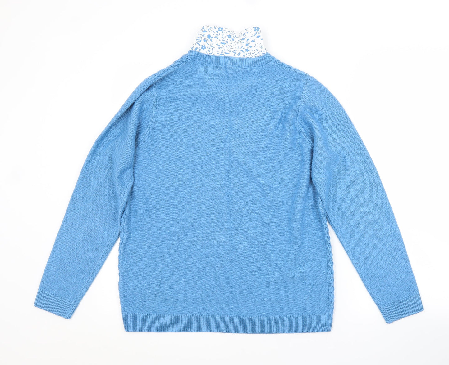 ISLE Womens Blue Collared Argyle/Diamond Acrylic  Jumper Size 14