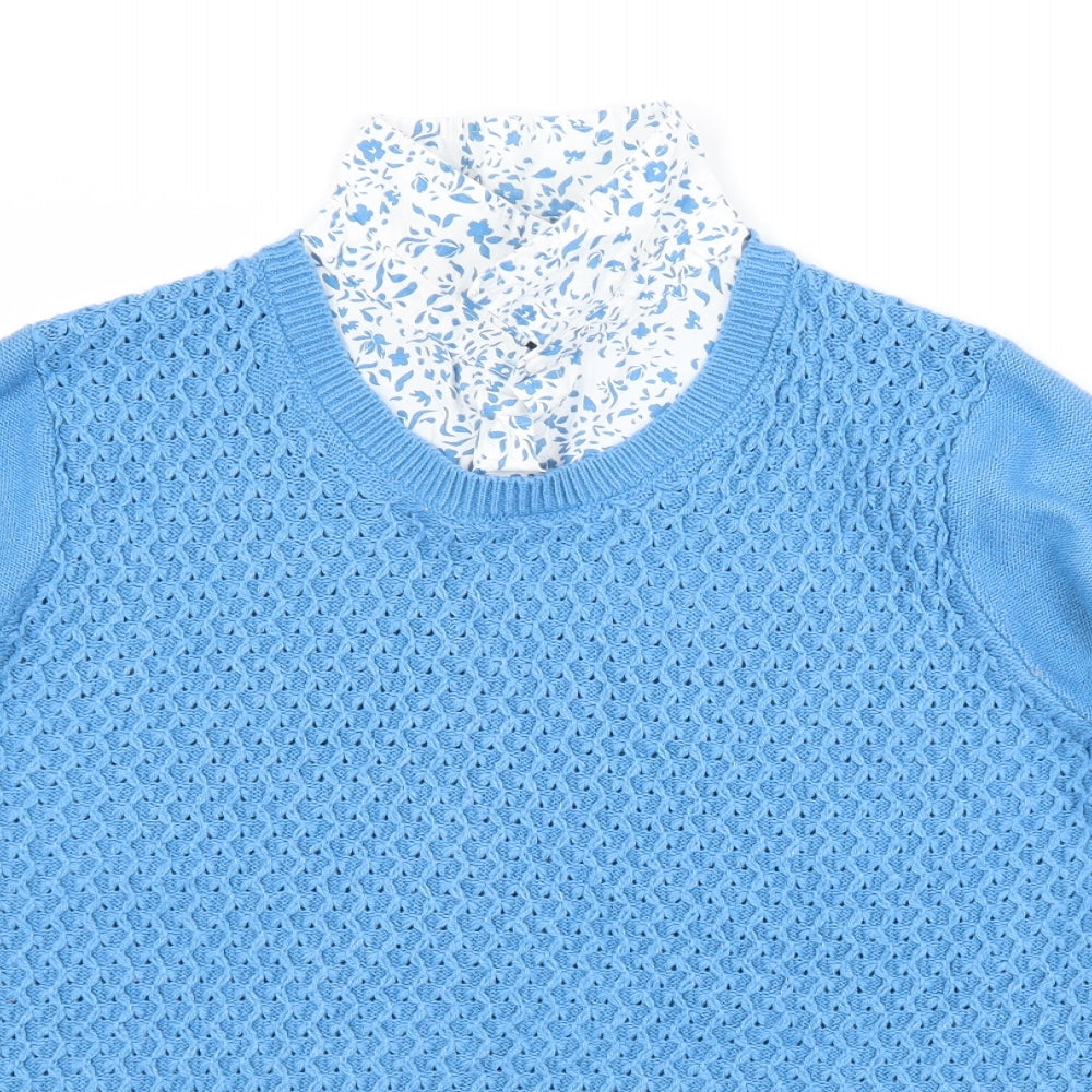 ISLE Womens Blue Collared Argyle/Diamond Acrylic  Jumper Size 14