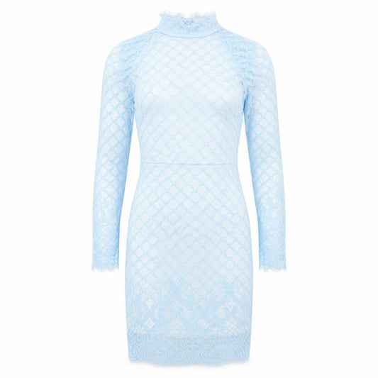 Womens Blue Argyle/Diamond Polyester Pencil Dress  Size M High Neck