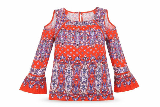 F&F Womens Red Argyle/Diamond  Basic Blouse Size 6 Scoop Neck