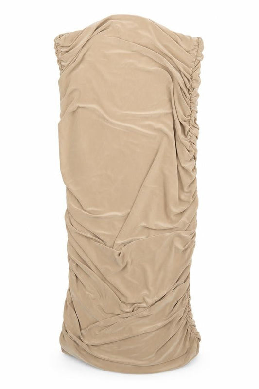 Boohoo Womens Beige  Polyester Pencil Dress  Size 10 Off the Shoulder