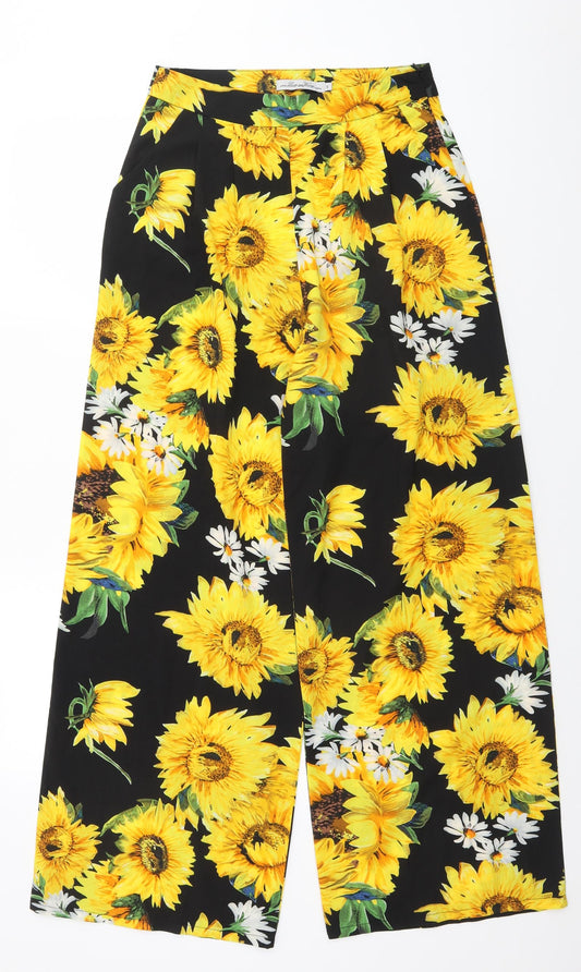 Preworn Womens Black Floral Polyester Trousers  Size S L30 in Regular