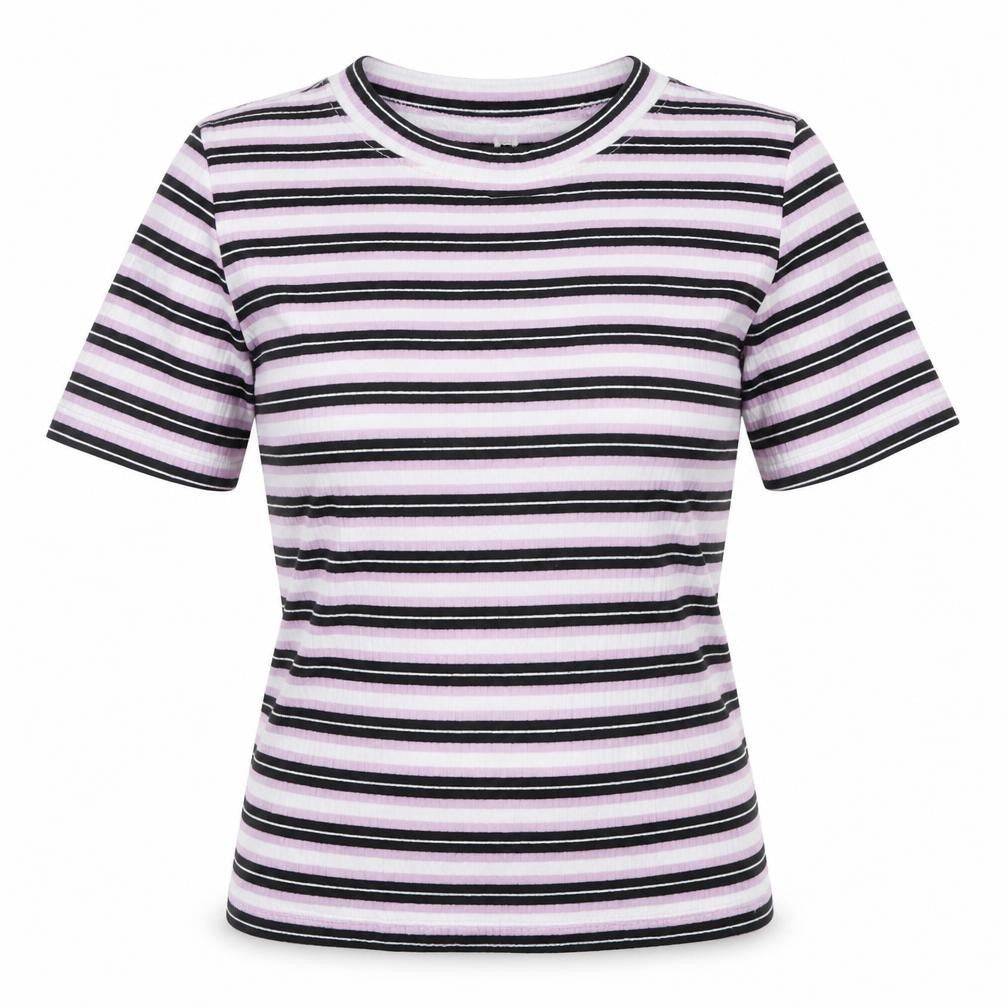 Divided Womens Pink Striped Cotton Basic T-Shirt Size XS Round Neck
