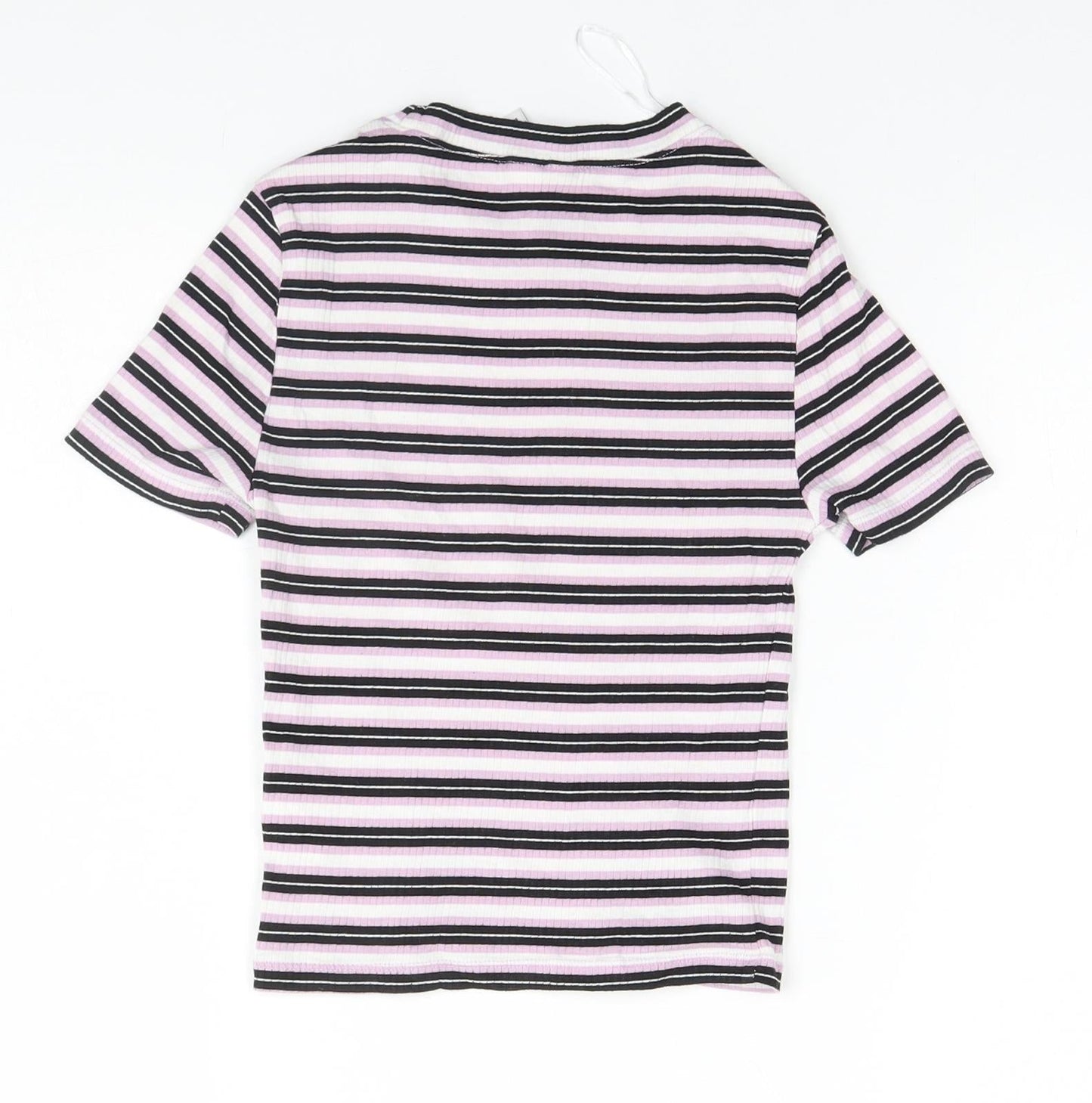 Divided Womens Pink Striped Cotton Basic T-Shirt Size XS Round Neck