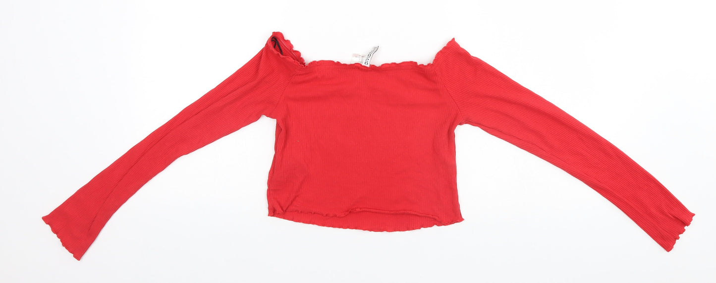 Divided Womens Red  Cotton Basic T-Shirt Size S Square Neck