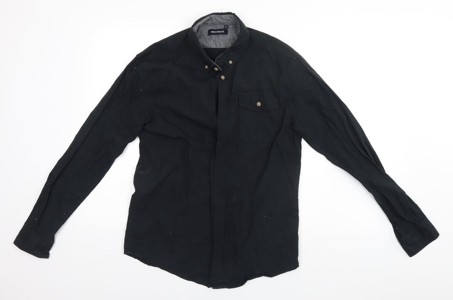 Industrialize Mens Black  Cotton  Button-Up Size M Collared
