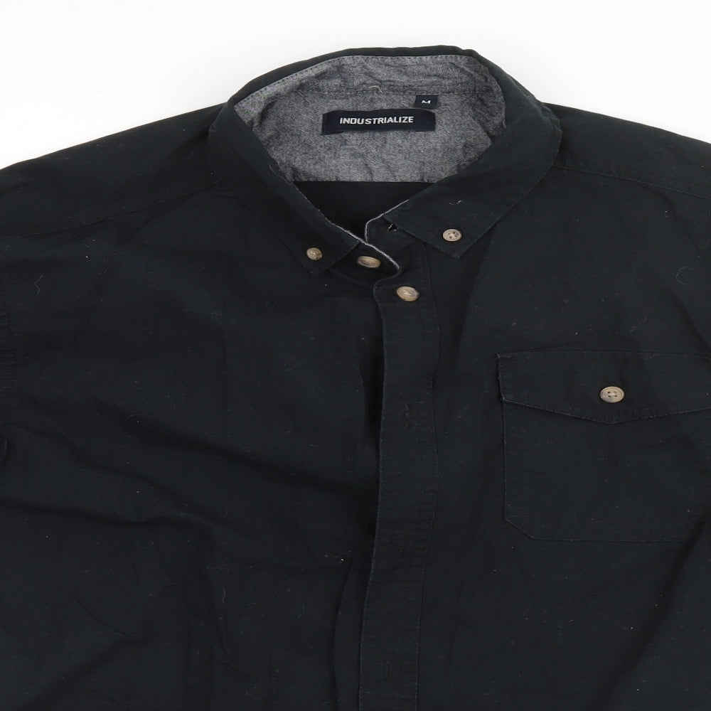 Industrialize Mens Black  Cotton  Button-Up Size M Collared