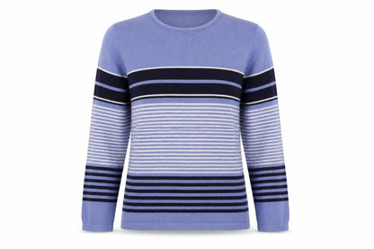 EWM Womens Blue Crew Neck Striped Cotton Pullover Jumper Size M