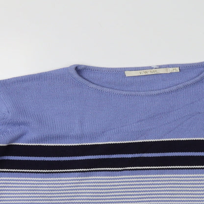 EWM Womens Blue Crew Neck Striped Cotton Pullover Jumper Size M