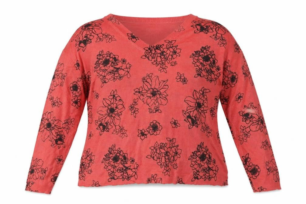 Marks & Spencer Womens Pink V-Neck Floral Acrylic Pullover Jumper Size M