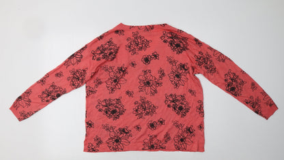 Marks & Spencer Womens Pink V-Neck Floral Acrylic Pullover Jumper Size M