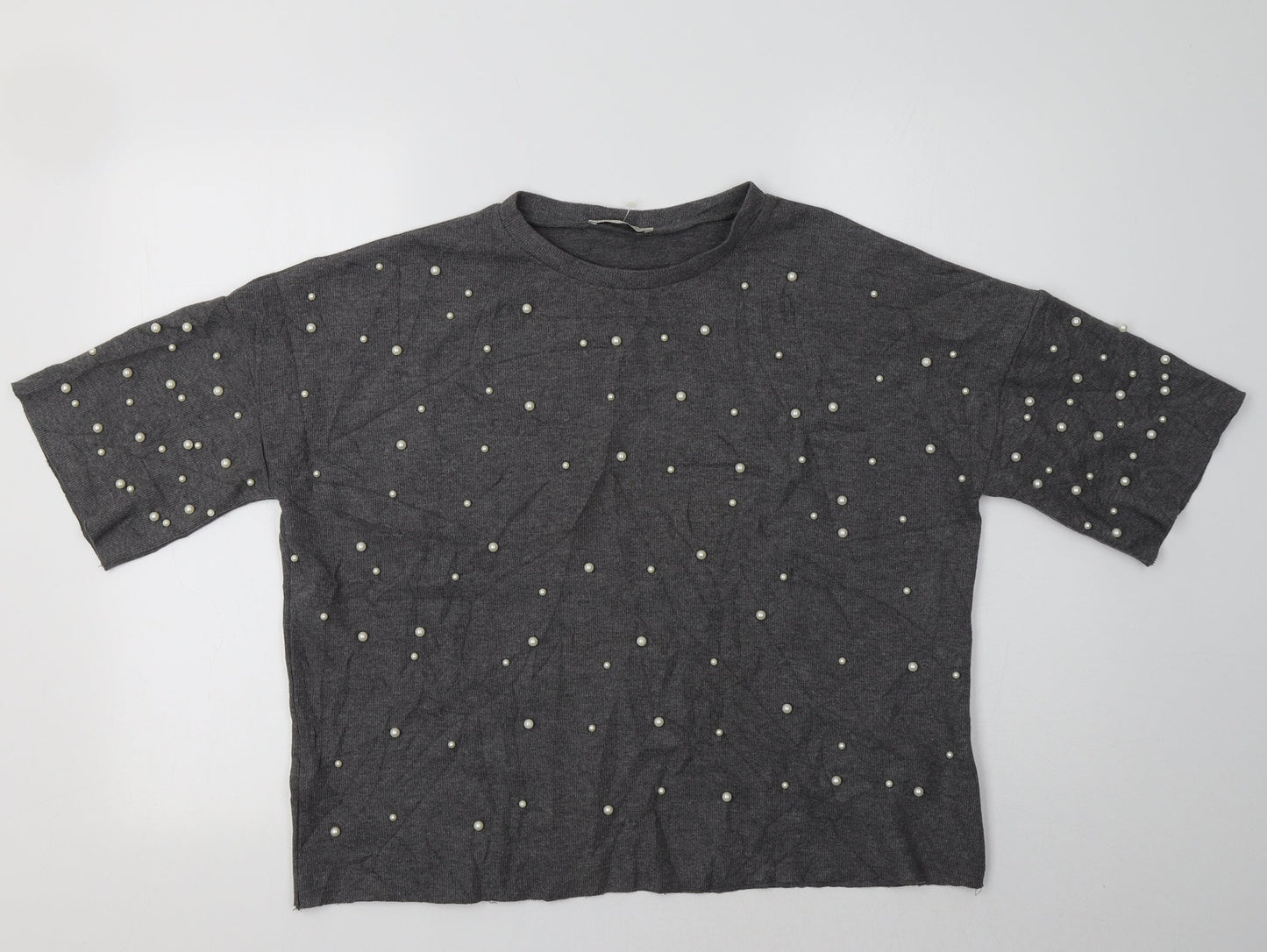 Zara Womens Grey Crew Neck  Polyester Pullover Jumper Size M