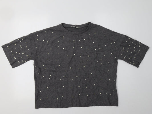 Zara Womens Grey Crew Neck  Polyester Pullover Jumper Size M