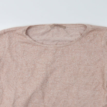 Next Womens Pink Crew Neck  Viscose Pullover Jumper Size 10
