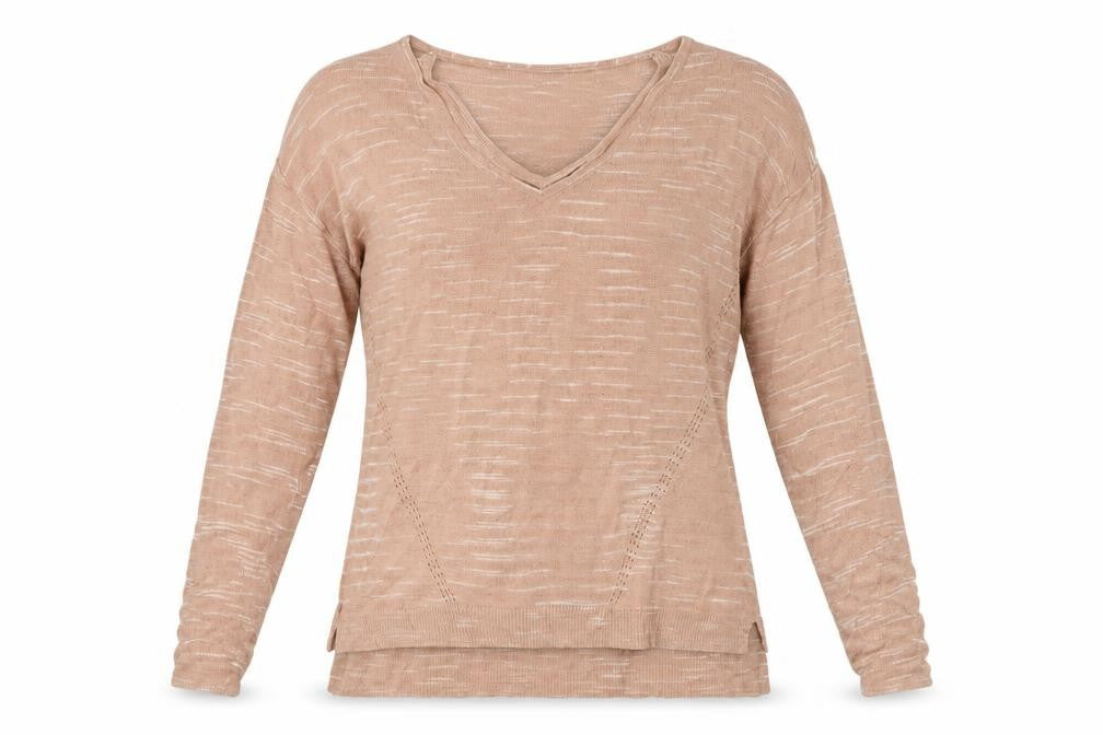 Marks & Spencer Womens Pink V-Neck Striped Acrylic Pullover Jumper Size M