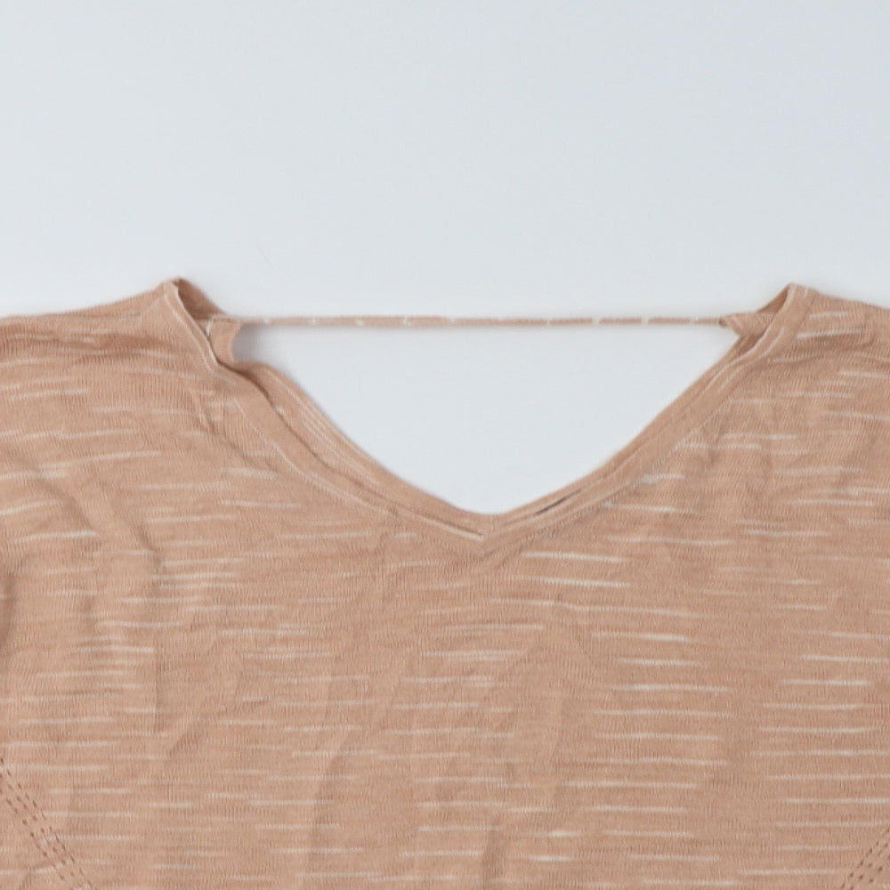 M&S Womens Pink V-Neck Striped Acrylic Pullover Jumper Size M