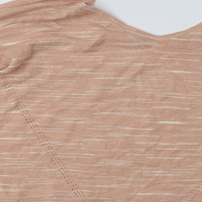 Marks & Spencer Womens Pink V-Neck Striped Acrylic Pullover Jumper Size M