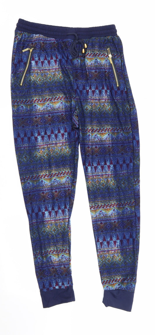 Preworn Womens Blue Geometric Polyester Jegging Trousers Size S L25 in Regular  - Cropped Red Orange Blue Yellow abstract