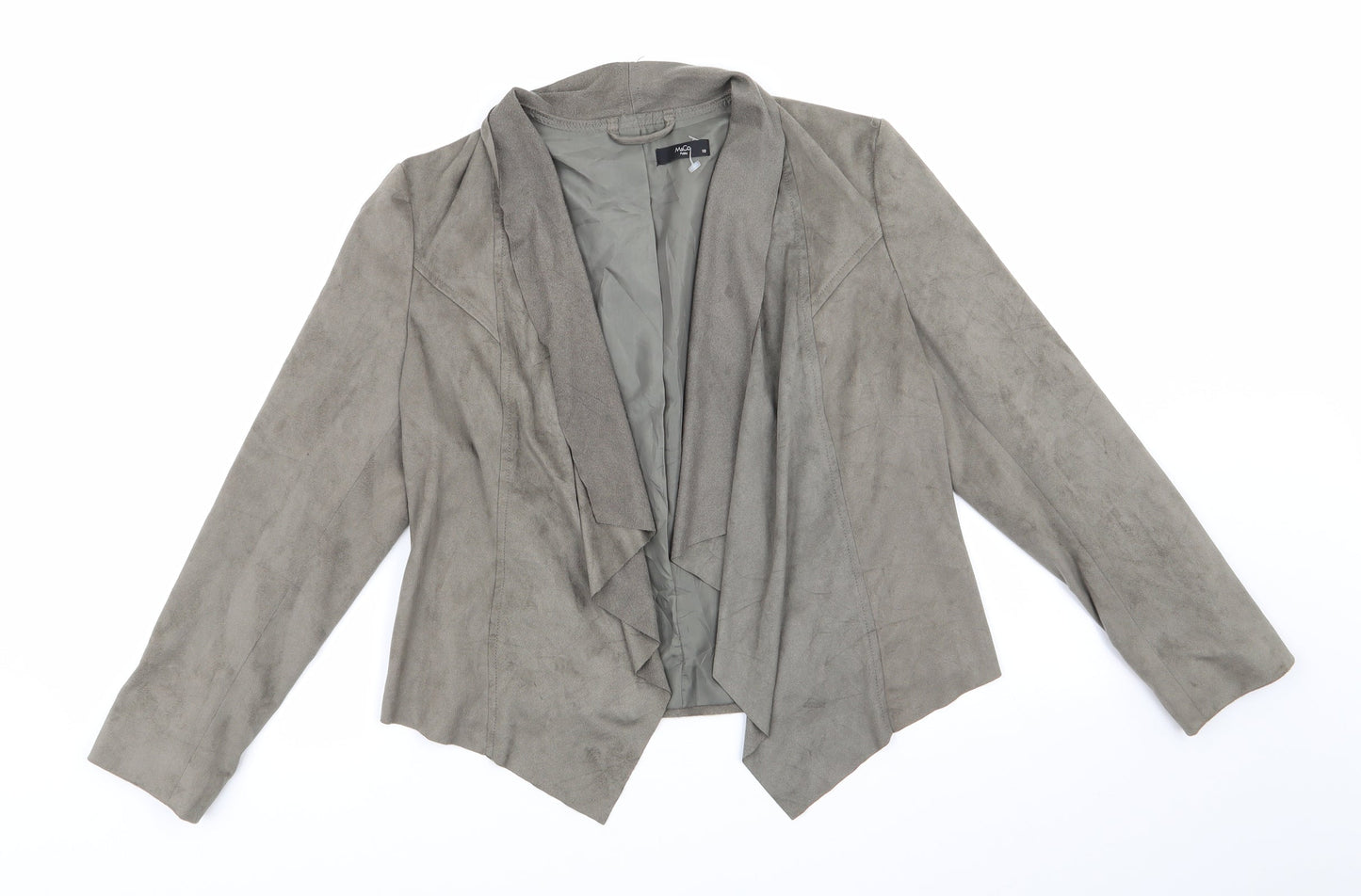 M&Co Womens Green   Jacket  Size 10   - Khaki Suede Effect Short Waterfall Lined back
