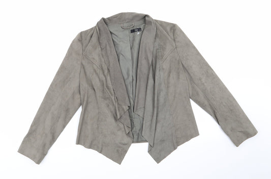 M&Co Womens Green   Jacket  Size 10   - Khaki Suede Effect Short Waterfall Lined back