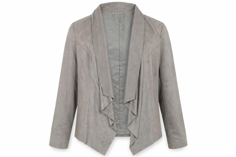 M&Co Womens Green   Jacket  Size 10   - Khaki Suede Effect Short Waterfall Lined back
