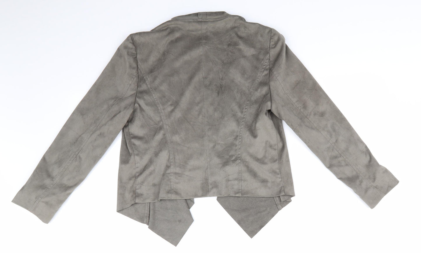 M&Co Womens Green   Jacket  Size 10   - Khaki Suede Effect Short Waterfall Lined back