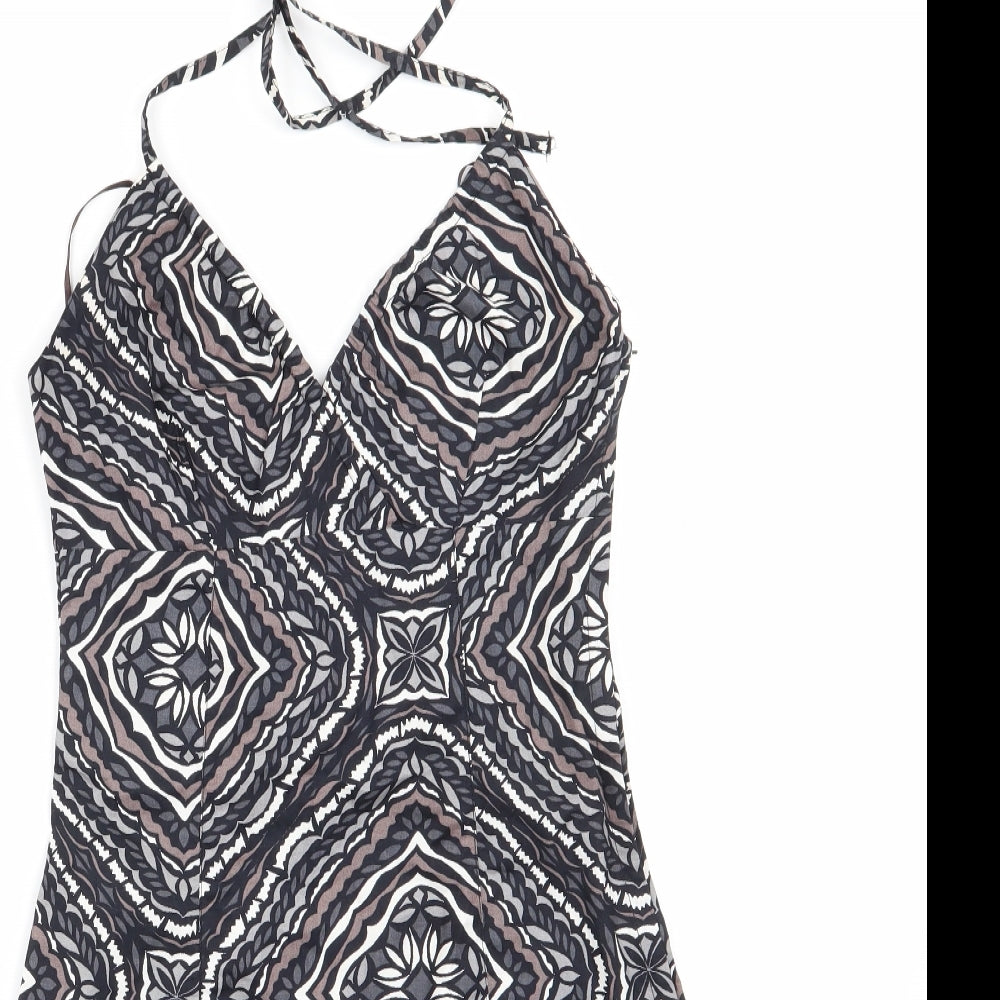 H&M  Womens Grey Geometric  A-Line  Size 6 Halter  - Side Zip Black Grey Taupe White Back Elastication