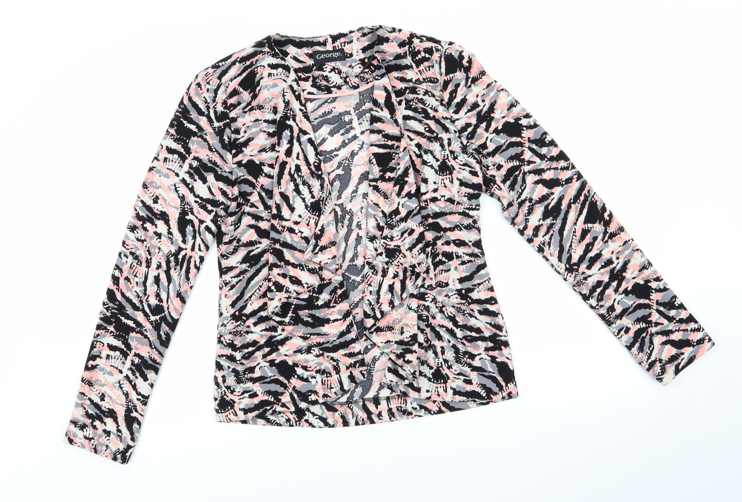 George Womens Black Animal Print  Jacket  Size 8   - Waterfall Jacket Pink Black Ivory