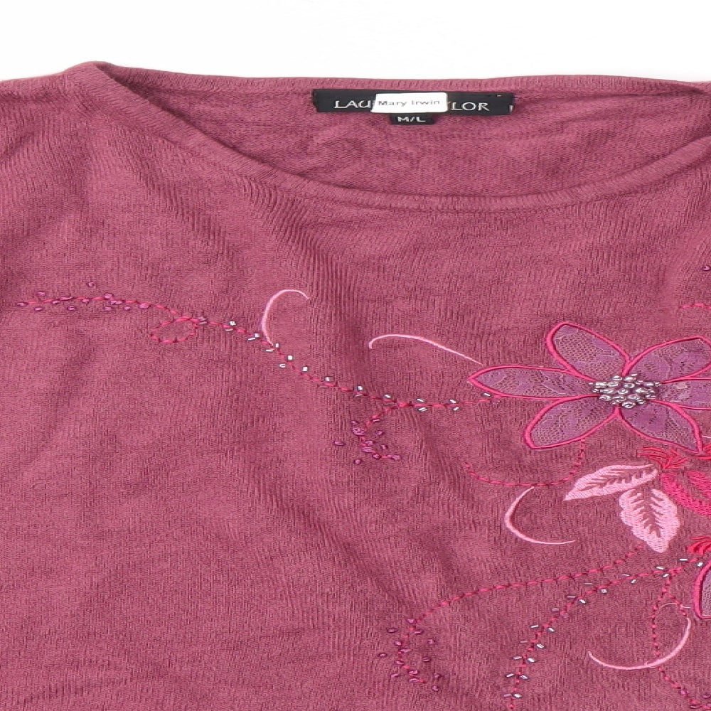 Lauren taylor Womens Pink Round Neck Floral Acrylic Pullover Jumper Size M