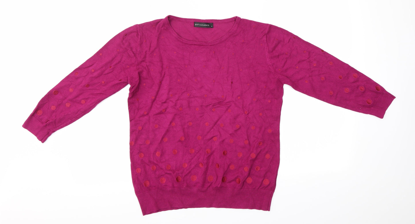 JUST ELEGANCE  Womens Pink  Viscose Basic Blouse Size M Round Neck