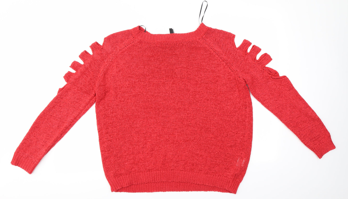 Rainbow Womens Red Round Neck  Acrylic Pullover Jumper Size M