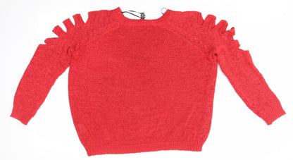 Rainbow Womens Red Round Neck  Acrylic Pullover Jumper Size M