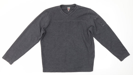 te Mens Grey V-Neck  Polyester Pullover Jumper Size M