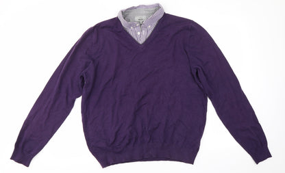 Preloved M&S Mens Purple Collared  Acrylic Pullover Jumper Size L - Front