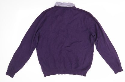 Preloved M&S Mens Purple Collared  Acrylic Pullover Jumper Size L - Back