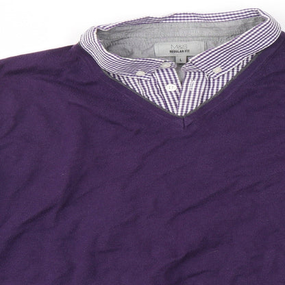 Preloved M&S Mens Purple Collared  Acrylic Pullover Jumper Size L - Detail