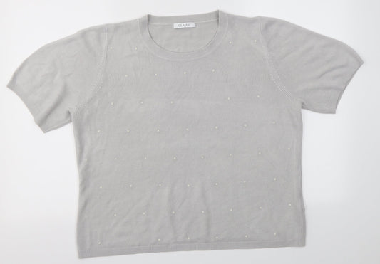 M&S Womens Grey Round Neck  Acrylic Pullover Jumper Size 16
