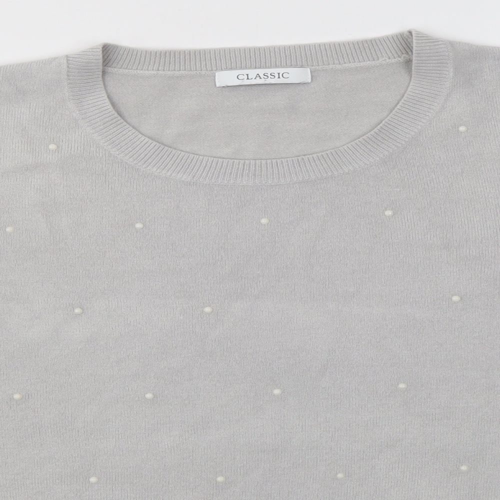 M&S Womens Grey Round Neck  Acrylic Pullover Jumper Size 16